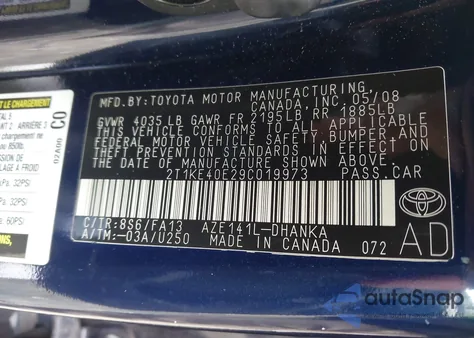 2009 Toyota Matrix S from USA, damaged, VIN 2T1KE40E29C019973